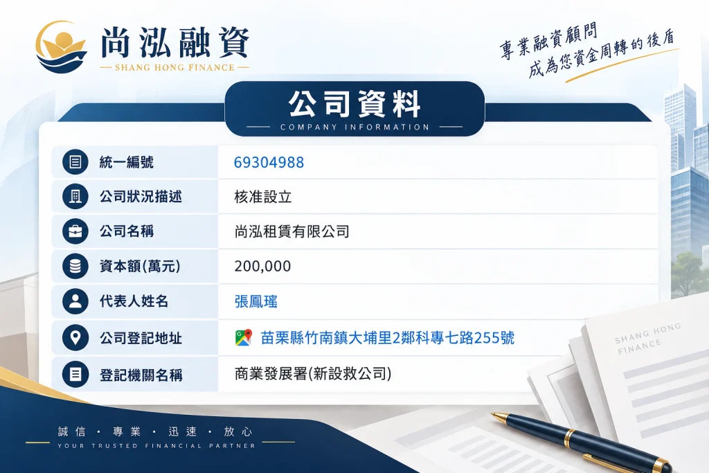 尚泓融資｜公司營業登記